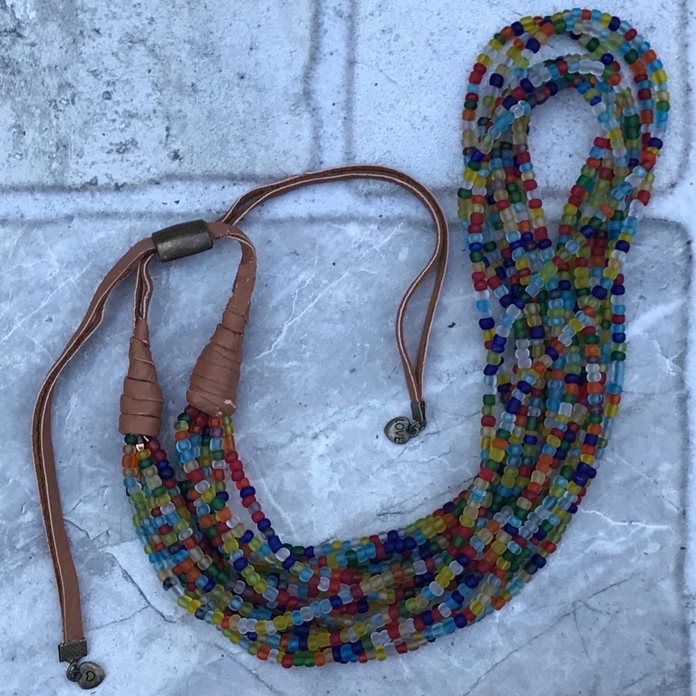 Beaded Necklace, Leather Cord